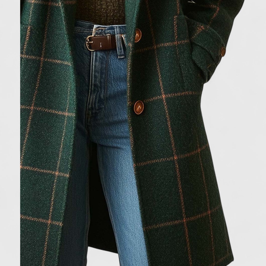 Florence checked tailored longline coat, button and sleeve cuff detail