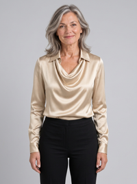 Women's Draped Cowl Neck Collared Blouse | Rosamund