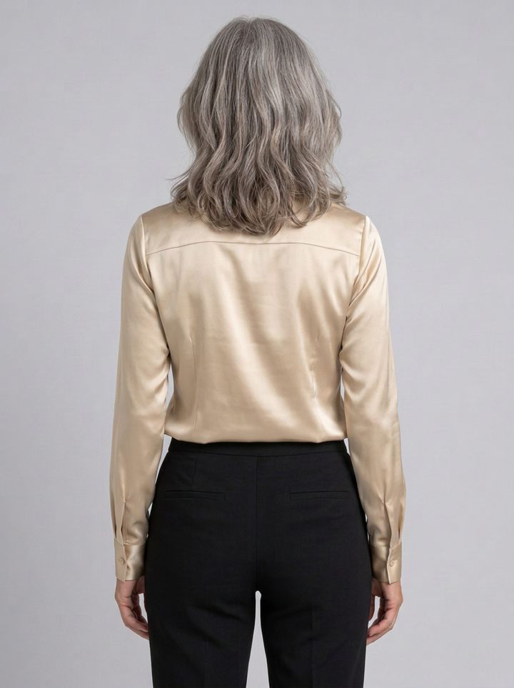 Rosamund draped cowl neck collared blouse in black, front view