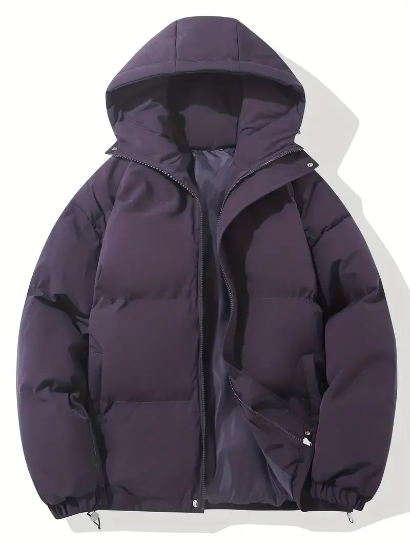Florence purple hooded puffer jacket, front view