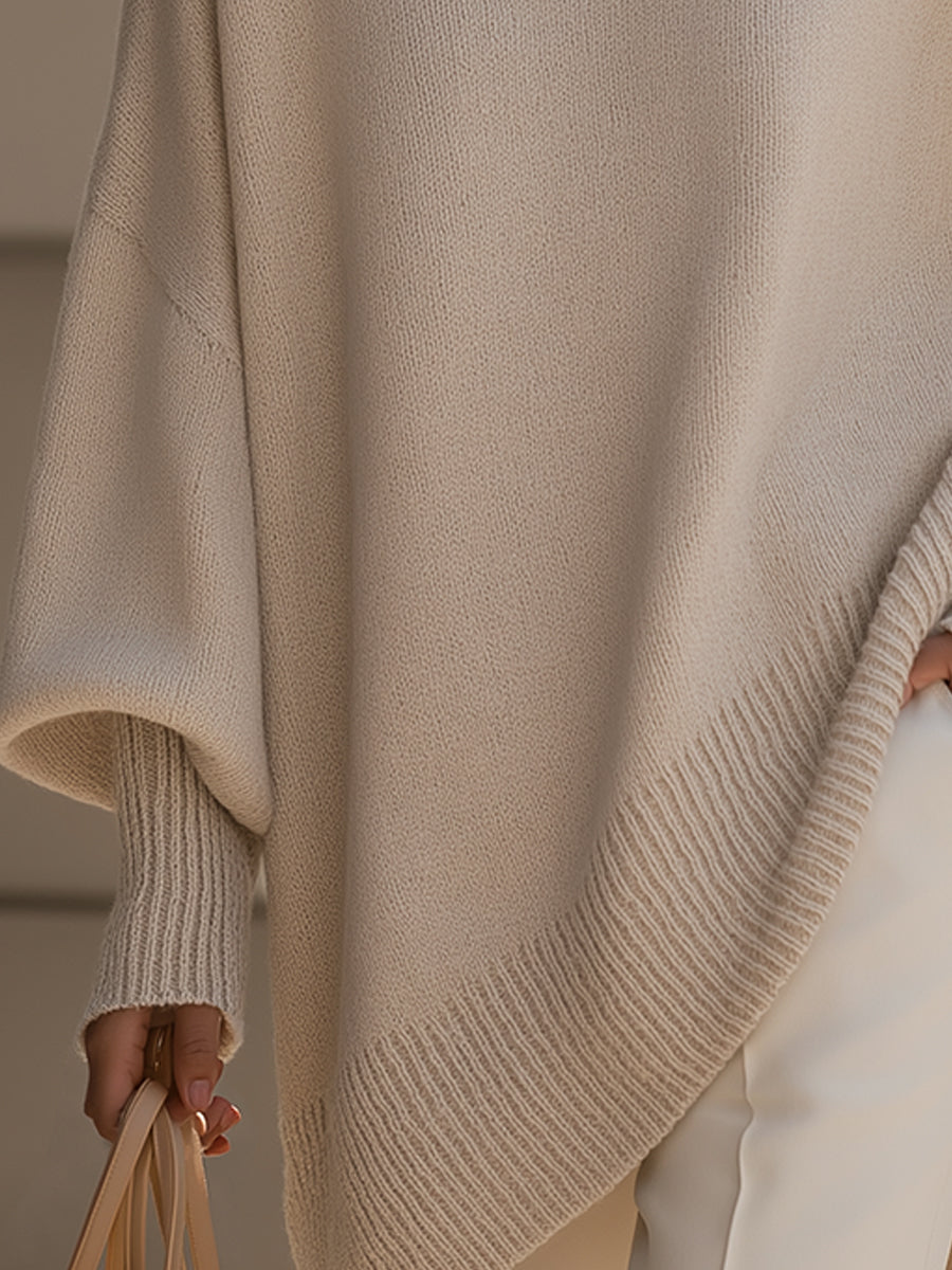 Close-up of Imogen's ribbed hem and batwing sleeve cuff