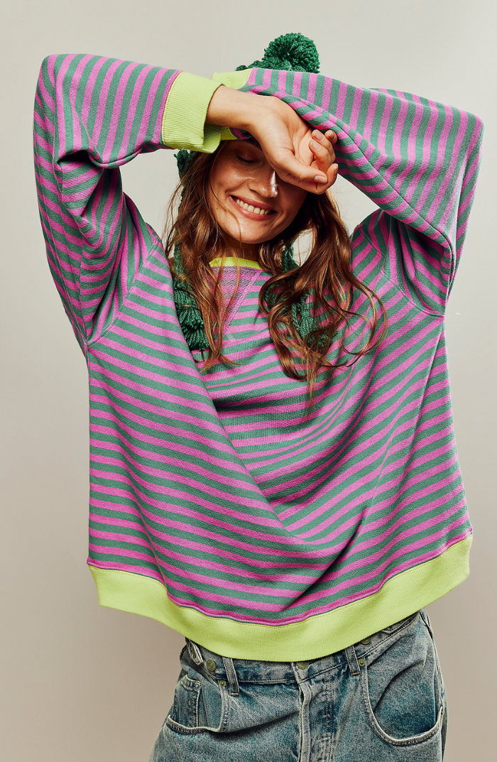 Wilhelmina oversized striped sweatshirt with contrast trim, front view