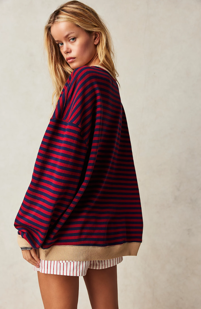Wilhelmina blue striped oversized sweatshirt, back view