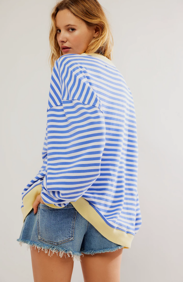 Wilhelmina blue striped oversized sweatshirt, back view