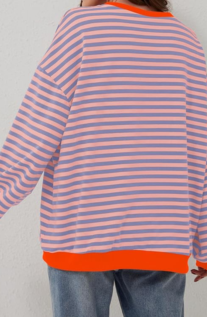 Wilhelmina blue striped oversized sweatshirt, back view