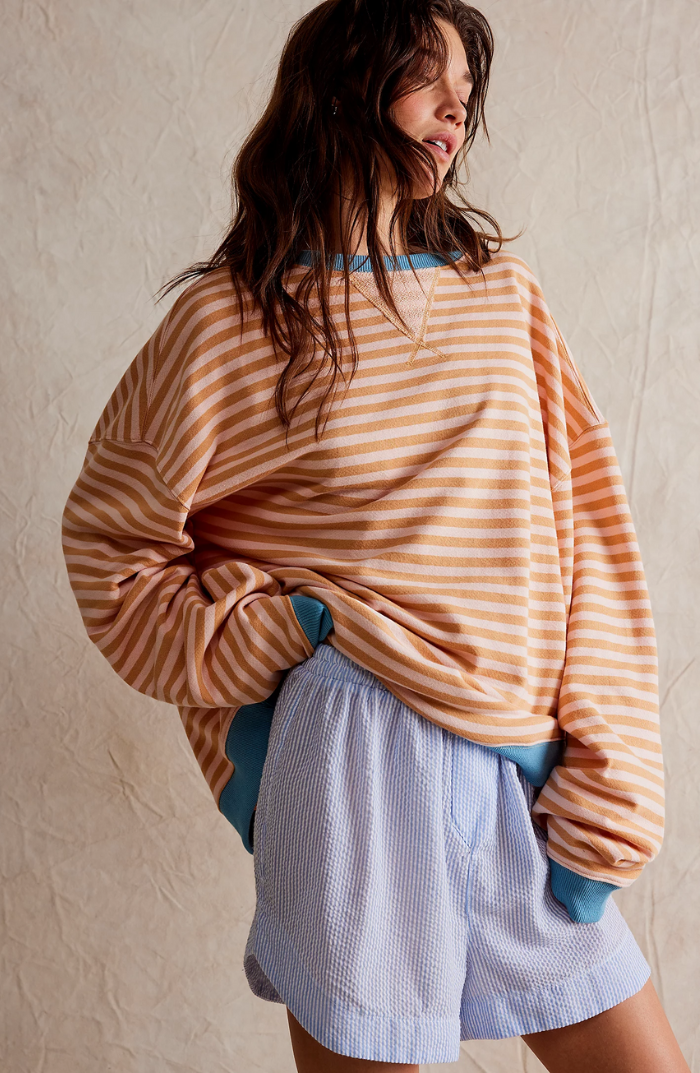 Wilhelmina blue striped oversized sweatshirt, back view