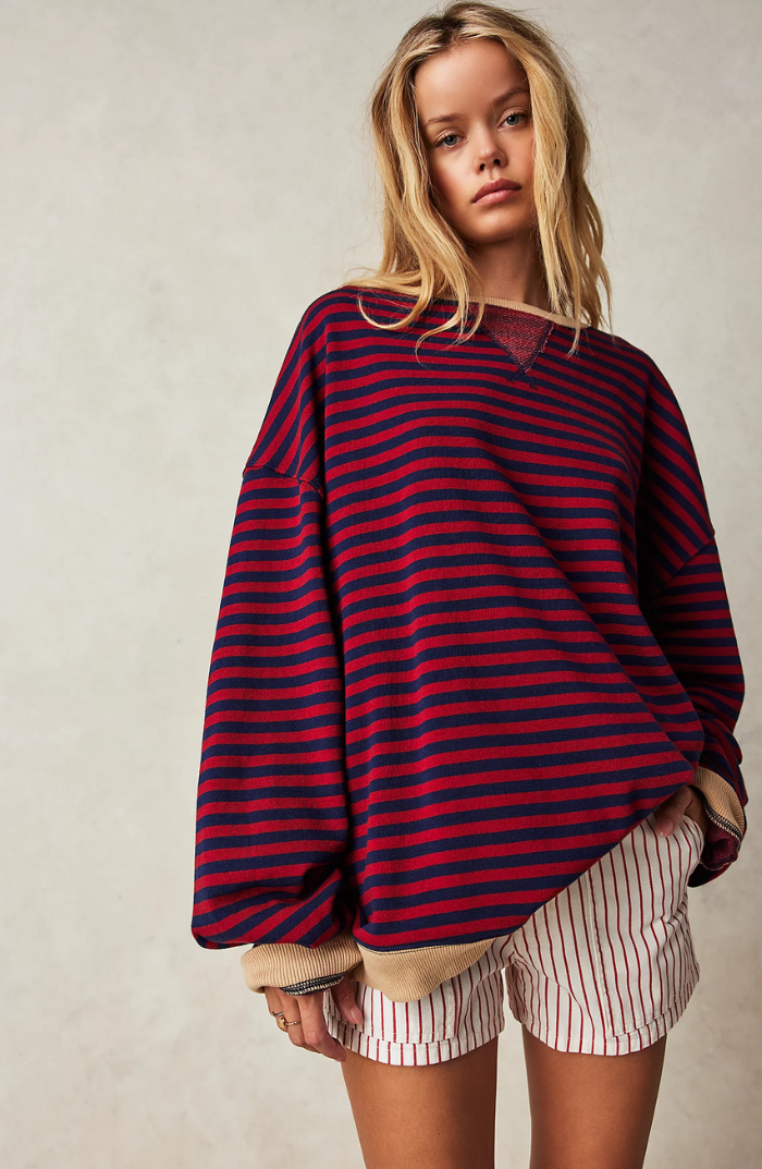 Wilhelmina blue striped oversized sweatshirt, back view
